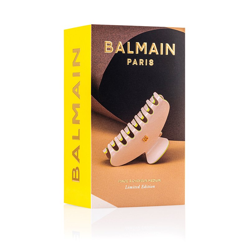 rankų darbo plaukų segtukas, papuoštas Balmain Hair firminiu 18K paauksuotu “B” logotipu